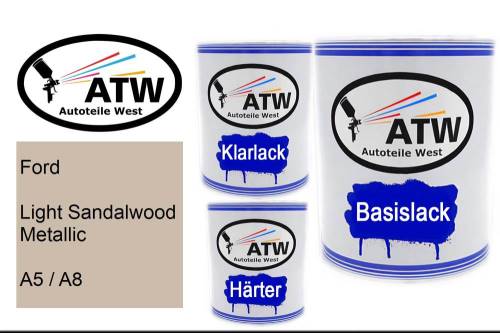 Ford, Light Sandalwood Metallic, A5 / A8: 1L Lackdose + 1L Klarlack + 500ml Härter - Set, von ATW Autoteile West.